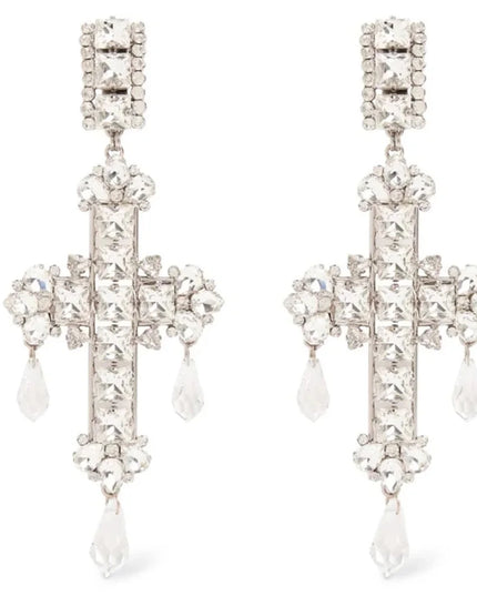 Stonefans Fashion Water Drop Pendant Cross Earrings Jewelry for Women Exaggerated Rhinestone Crystal Dangle Earrings Accessories