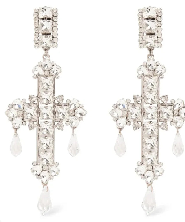 Stonefans Fashion Water Drop Pendant Cross Earrings Jewelry for Women Exaggerated Rhinestone Crystal Dangle Earrings Accessories
