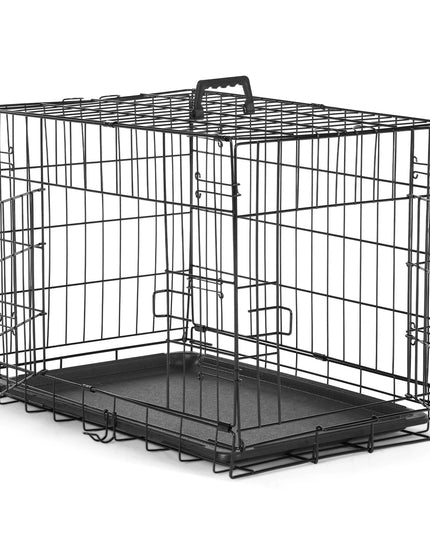 JHK Double Door Folding Metal Wire Dog Cage with Plastic Leak-Proof Pan Tray Extra Large Pet Kennel for Indoor Outdoor Travel