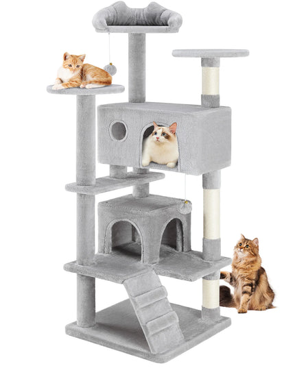 JHK 54in Tall Multi-Level Cat Tree Tower for Indoor Pet Furniture Stable Kitty Play House with Sisal Scratching Post for Home