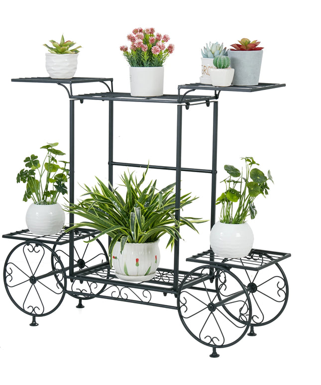 Large Metal Garden Cart Plant Stand Parisian Style Flower Display Rack Holder for Indoor Outdoor