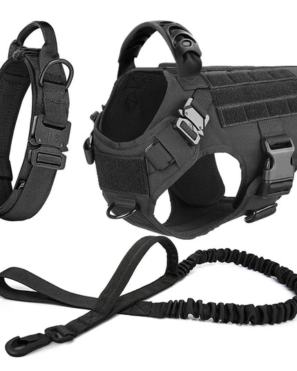 Large Dog Harness Collar Leash Set Military Dog Harnesses Pet Tactical Vest Training German Shepherd For Medium Large Dogs