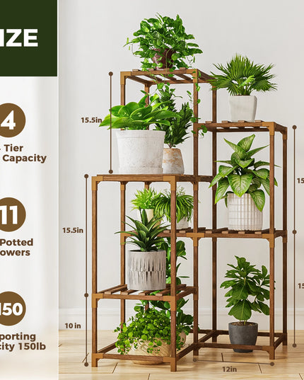 Bamworld Plant Stand Indoor Shelf Outdoor Corner Table 7 Pots Holder for Living Room Multiple Plants Patio Balcony Garden Decor