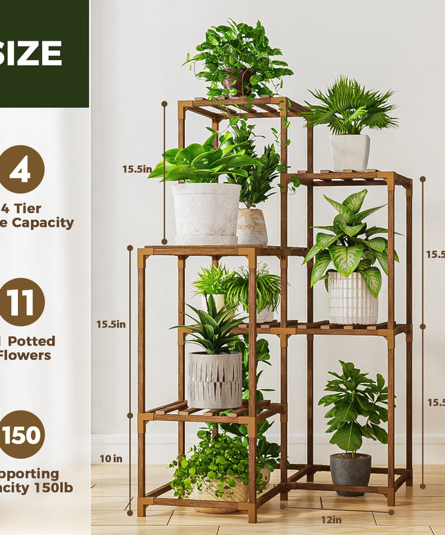 Bamworld Plant Stand Indoor Shelf Outdoor Corner Table 7 Pots Holder for Living Room Multiple Plants Patio Balcony Garden Decor