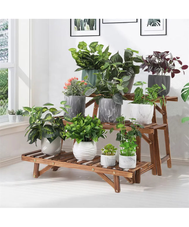 Large 3 Tier Step Plant Stand Wood Ladder Shelf Garden Display for Patio Indoor Outdoor Flower Pot Shelf
