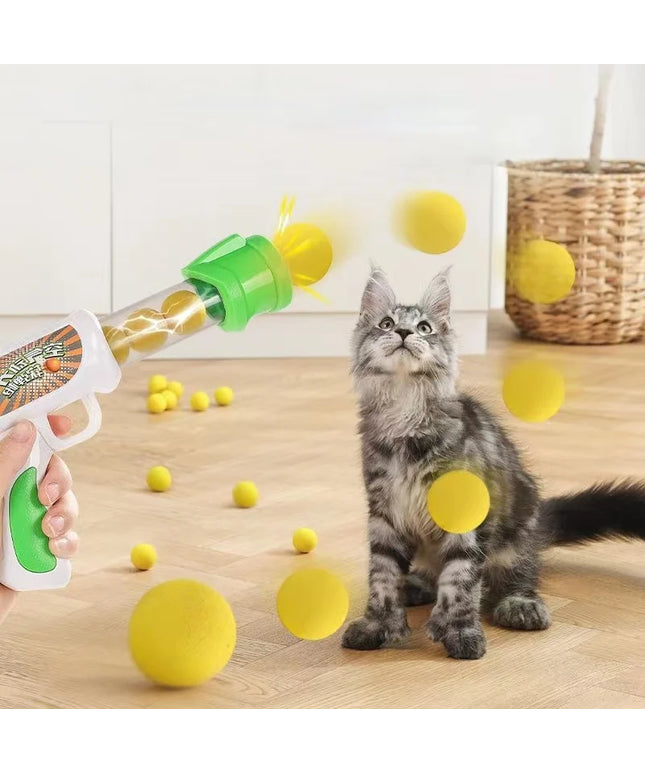 Launch Training Cat Toys Interactive Shooter Gun Teaser Plush Ball Pet Creative Games Stretch Mini Pompoms Kittens Supplies Gato