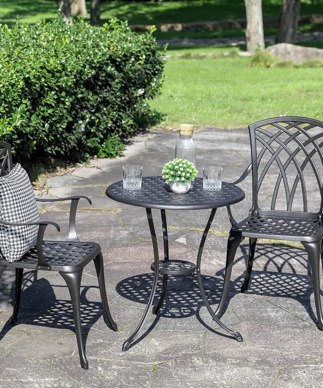 Patio Bistro Sets 3 Piece Cast Aluminum Bistro Table and Chairs Set with Umbrella Hole Bistro Set of 2 for Patio Backyard, Blac