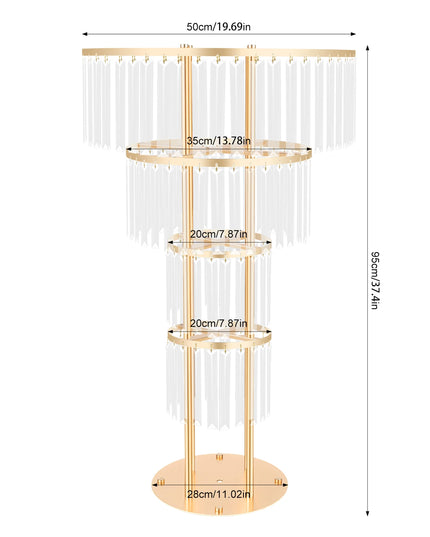 3-Tier/4-Tier Gold Crystal Flower Stand Electroplated Iron Freestanding for Wedding Party Event Decoration