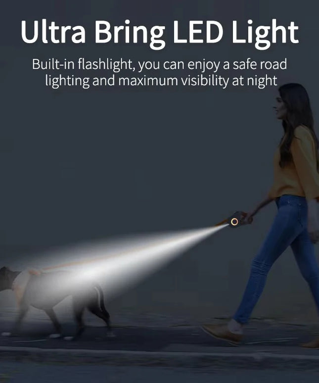 5M Automatic Retractable Dog Leash with Led Flashlight Durable Nylon Lead for Pet Dogs Adjustable Walking Running Rope