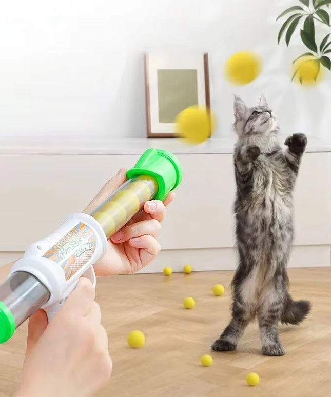 Launch Training Cat Toys Interactive Shooter Gun Teaser Plush Ball Pet Creative Games Stretch Mini Pompoms Kittens Supplies Gato