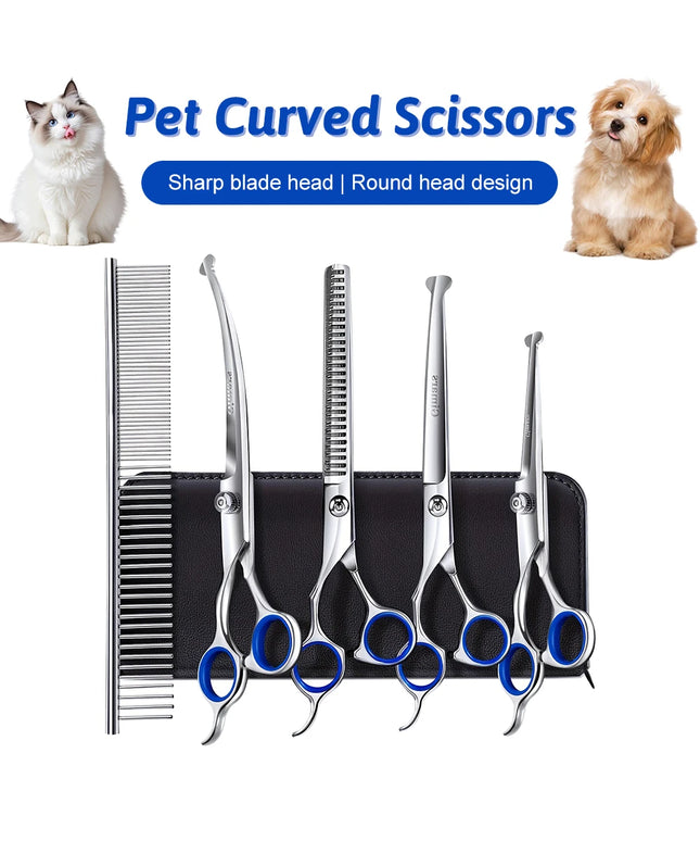Professional 7 Inch 4CR Stainless Steel Pet Hair Shears 7Pcs/set Scissors Set for Pet Dog Grooming