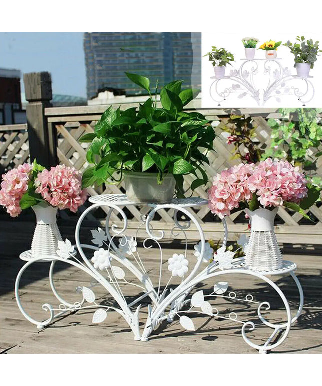 2PCS Rustproof Metal Plant Stand 4 Potted Flower Display Rack Shelf for Garden Balcony Office White and Black