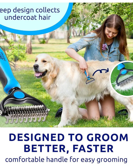 Deshedding Brush DoubleSided Undercoat Rake for Dogs Cats Shedding Comb and Dematting Tool for Grooming Extra Wide Ideal for Da