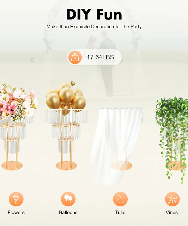 3-Tier/4-Tier Gold Crystal Flower Stand Electroplated Iron Freestanding for Wedding Party Event Decoration
