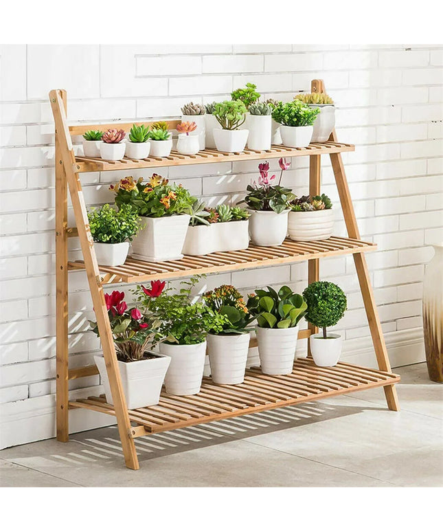 3 Tier Bamboo Flower Plant Pot Shelf Stand Display Ladder Garden Rack Holder Storage Indoor Outdoor