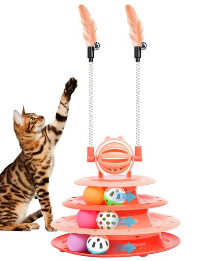 Interactive Cat Toy Puzzle Ball with 2 Teaser Wands | Mental Stimulation for Indoor Cats & Kittens | No Batteries Needed