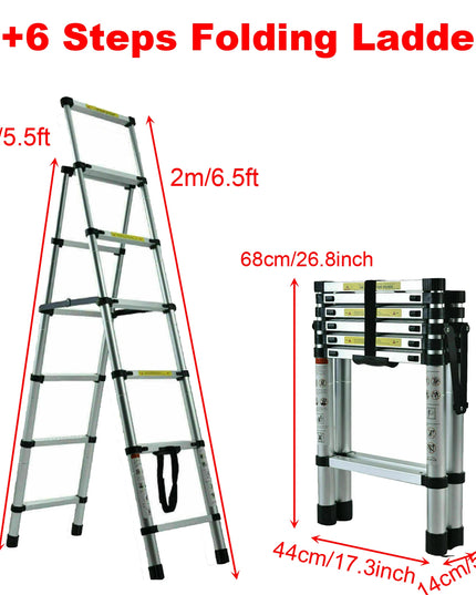 4/5/6 Step Folding Extension Ladder, Aluminum Portable Compact Safety Loft Ladders, 330 LBS Max Load, EN131