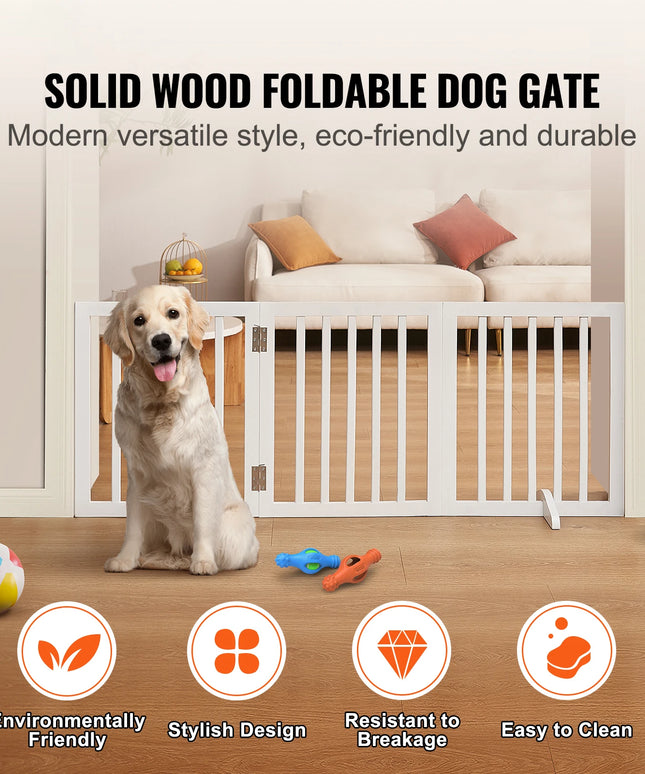 SucceBuy Free Standing Dog Gate Freestanding Pet Gate 3 Panels Foldable Dog Gate for Narrow Passageways Expandable Dog Barrier