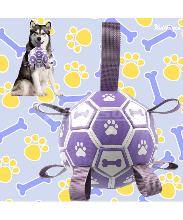 Dog Toys Soccer Ball with Straps, Interactive Dog Toys for Tug of War, Puppy Birthday Gifts, Water Toy, Durable Dogs Balls World