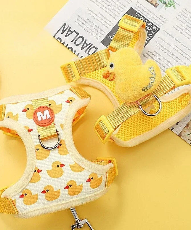 Cartoon Duck Dog Harness and Leash Set Adjustable Puppy Collar Strap Pet Cat Harness Vest for French Bulldog Walking Accessories