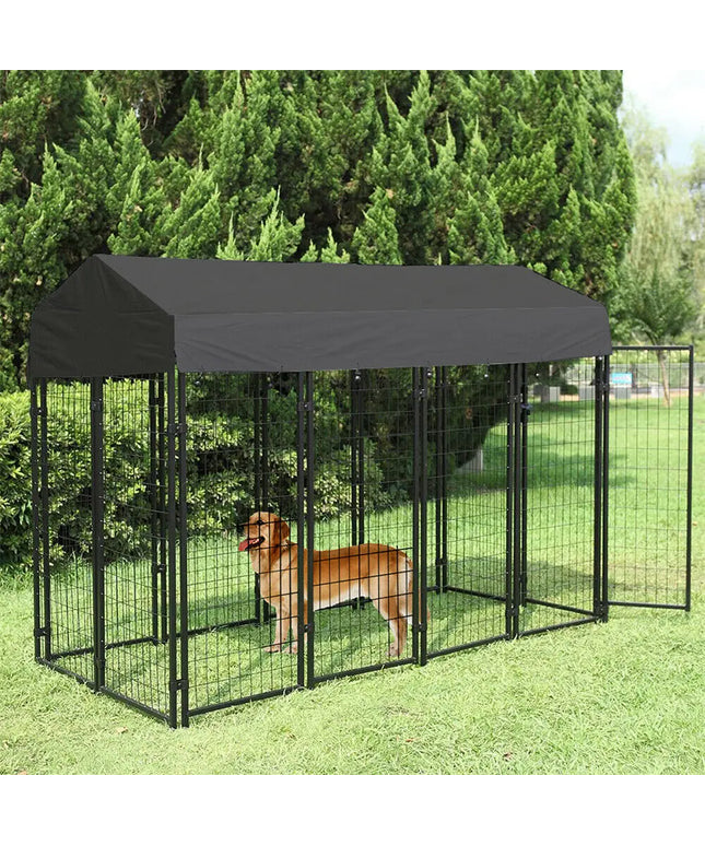 Large Dog Kennel Dog Crate Cage, Welded Wire Pet Playpen with UV Protection Waterproof Cover Metal and Roof Outdoor Heavy Duty