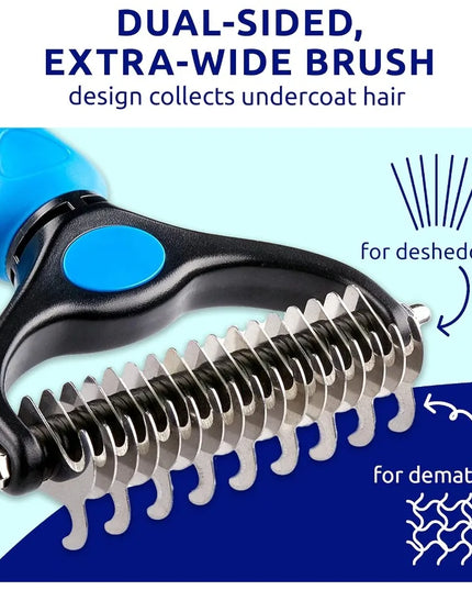 Deshedding Brush DoubleSided Undercoat Rake for Dogs Cats Shedding Comb and Dematting Tool for Grooming Extra Wide Ideal for Da