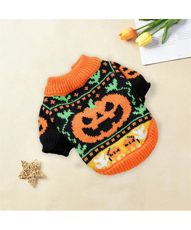 Halloween Ghost Costume for Dogs and Cats Pet Winter Fall Clothes Pumpkin Knitted Sweater Small Dog Cat Outfit