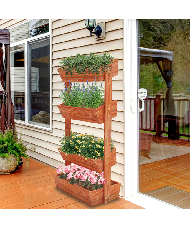 4-Tier Raised Garden Bed, Vertical Flower Pots Rack with Detachable Ladder and Adjustable Shelf, Wooden Elevated Planters Stand