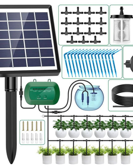 Solar Automatic Watering Kit for Garden Automatic Drip Watering System with 15m Water Hose Automatic Watering Timer for Holidays