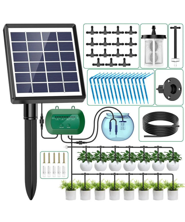 Solar Automatic Watering Kit for Garden Automatic Drip Watering System with 15m Water Hose Automatic Watering Timer for Holidays