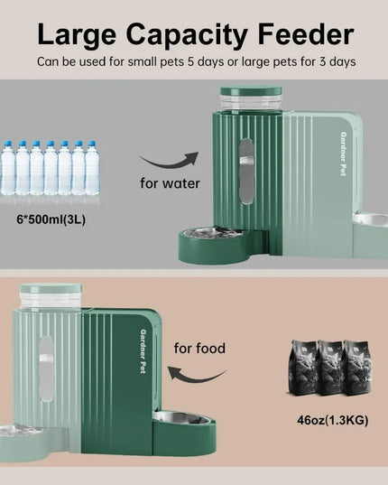 Automatic Gravity Cat Food Feeder and Water Dispenser Stainless Steel TwoinOne Set Large Capacity for Pets Dogs Puppies Kittens