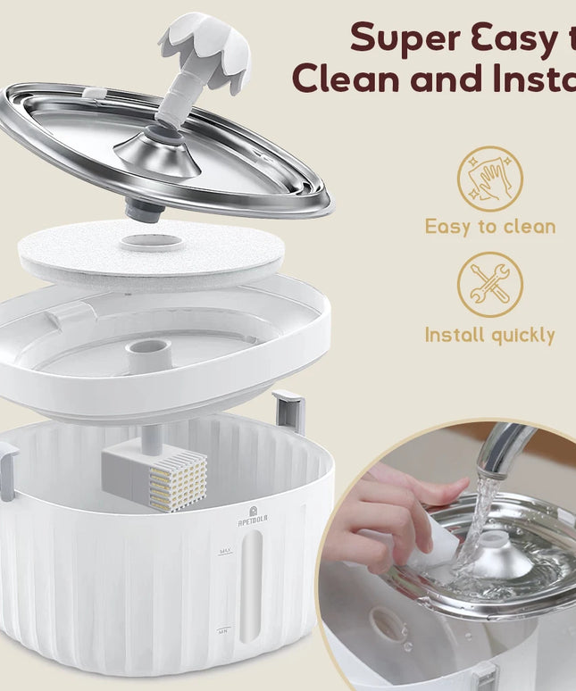 APETDOLA Cat Water Fountain Automatic Pet Water Dispenser for Cats Dogs with Stainless Steel Tray 6-level Filtering System fp10