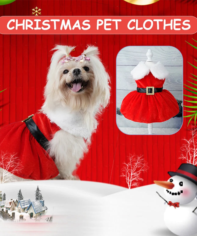 Dog Girls Winter Clothes Comfortable Christmas Dog Dress Soft Small Pet Red Skirt Suit Easy To Clean Christmas Dress Up Supplies