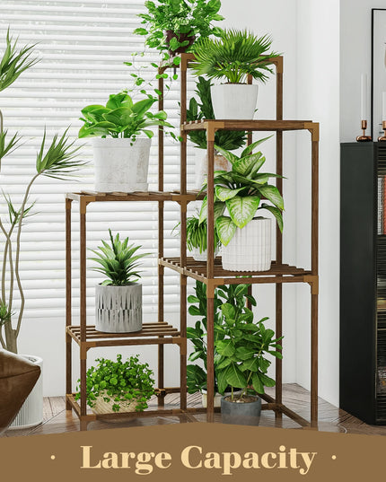 Bamworld Plant Stand Indoor Shelf Outdoor Corner Table 7 Pots Holder for Living Room Multiple Plants Patio Balcony Garden Decor