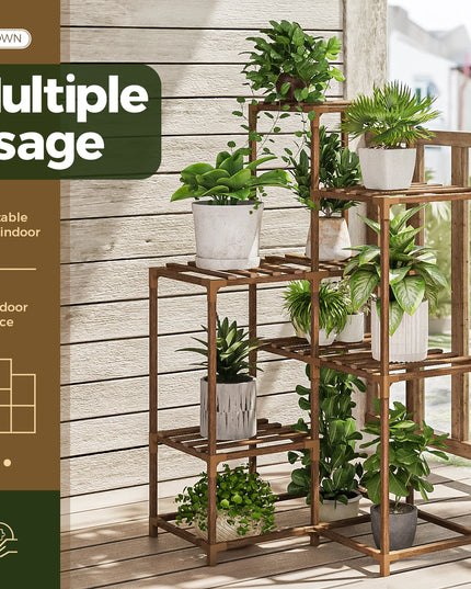Bamworld Plant Stand Indoor Shelf Outdoor Corner Table 7 Pots Holder for Living Room Multiple Plants Patio Balcony Garden Decor