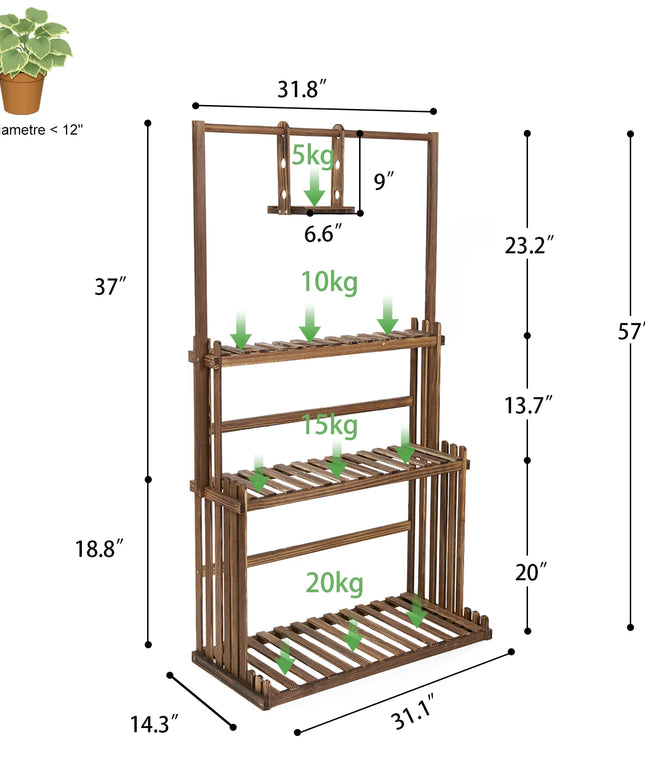 3 Tiers Heavy Duty Hanging Plant Stand Wood Garden Tall Flower Display Rack