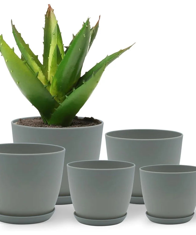 Stackable Plastic Plant Pots with Drainage Set of 5 Indoor Outdoor Planters Durable Garden Containers Succulents Flowers