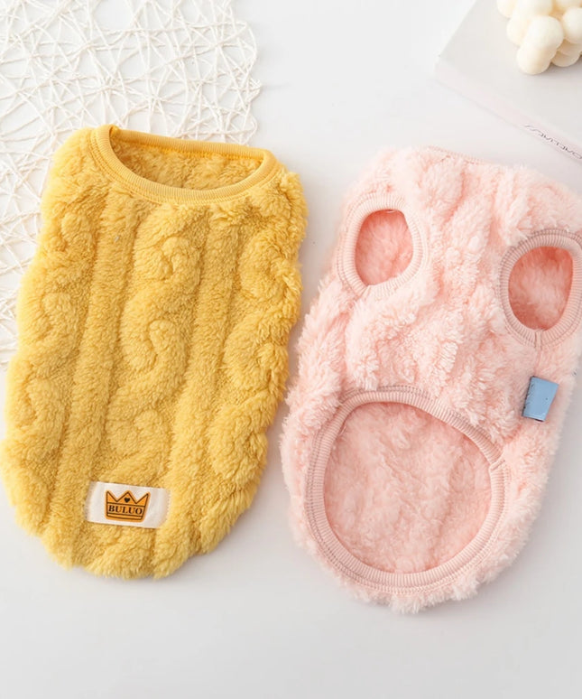 Solid Cute Wavy Double-sided Puppy Kitten Warm Coat Sweater Autumn Winter Fleece Pullover Pet Clothes for Small Medium Dogs Cats