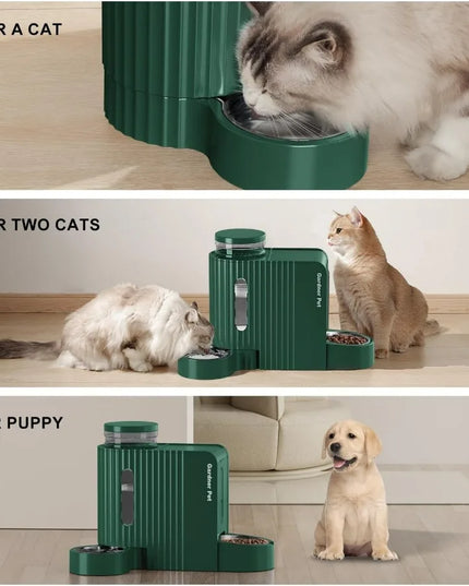 Automatic Gravity Cat Food Feeder and Water Dispenser Stainless Steel TwoinOne Set Large Capacity for Pets Dogs Puppies Kittens