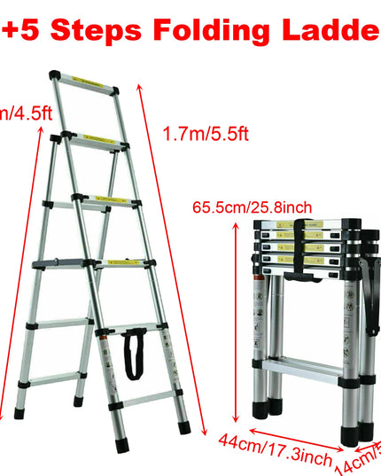 4/5/6 Step Folding Extension Ladder, Aluminum Portable Compact Safety Loft Ladders, 330 LBS Max Load, EN131