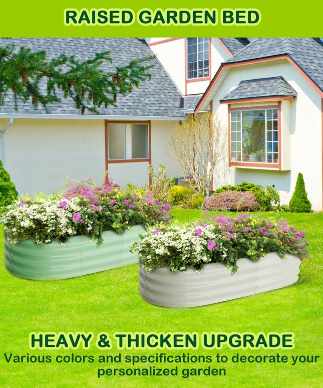 2 Pcs 4.5x2x1ft Oval Raised Garden Bed, Galvanized Raised Beds,Open-Ended Base Metal Raised Planter Beds,Garden Bed Outdoor