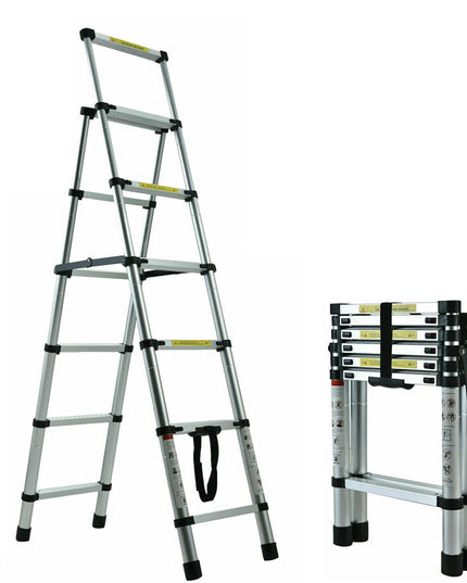 4/5/6 Step Folding Extension Ladder, Aluminum Portable Compact Safety Loft Ladders, 330 LBS Max Load, EN131