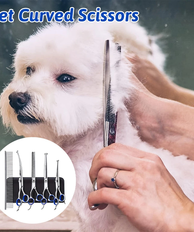 Professional 7 Inch 4CR Stainless Steel Pet Hair Shears 7Pcs/set Scissors Set for Pet Dog Grooming