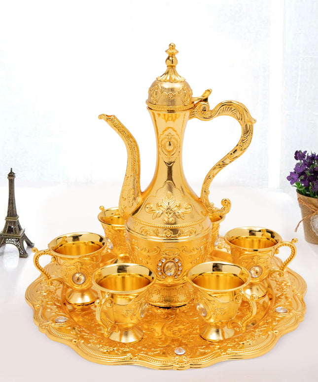 Turkish Tea Set, Vintage Turkish Coffee Set with Pot and 6 Cups for Home Decor Birthday Christmas Housewarming Wedding