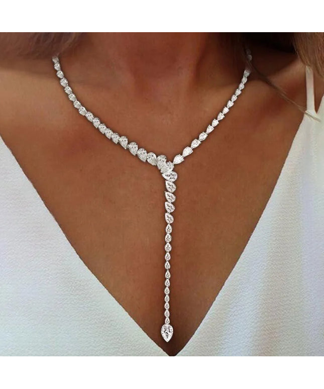 Stonefans Water Drop Zircon Necklace Luxury Choker Jewelry for Women Statement Y Lariat Necklace Charm Collar Accessories Gift