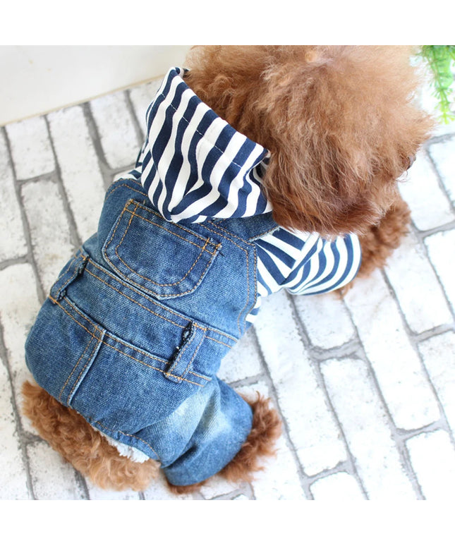 Pet Denim Jumpsuit Dog Jeans Hoodies Cool Blue Coat Medium Small Dogs Classic Jacket Puppy Blue Vintage Washed Vests