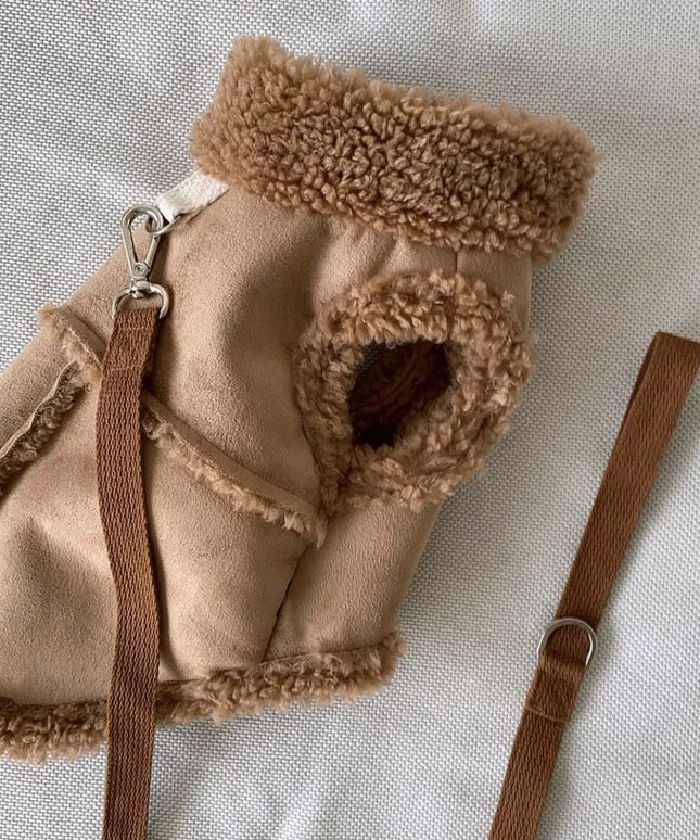 Classic Solid Color Dog Vest Autumn Winter Wool Warm Pet Small Medium-sized Jacket Warm Vest With Traction Buckle Velvet Clothes