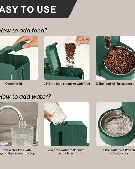 Automatic Gravity Cat Food Feeder and Water Dispenser Stainless Steel TwoinOne Set Large Capacity for Pets Dogs Puppies Kittens