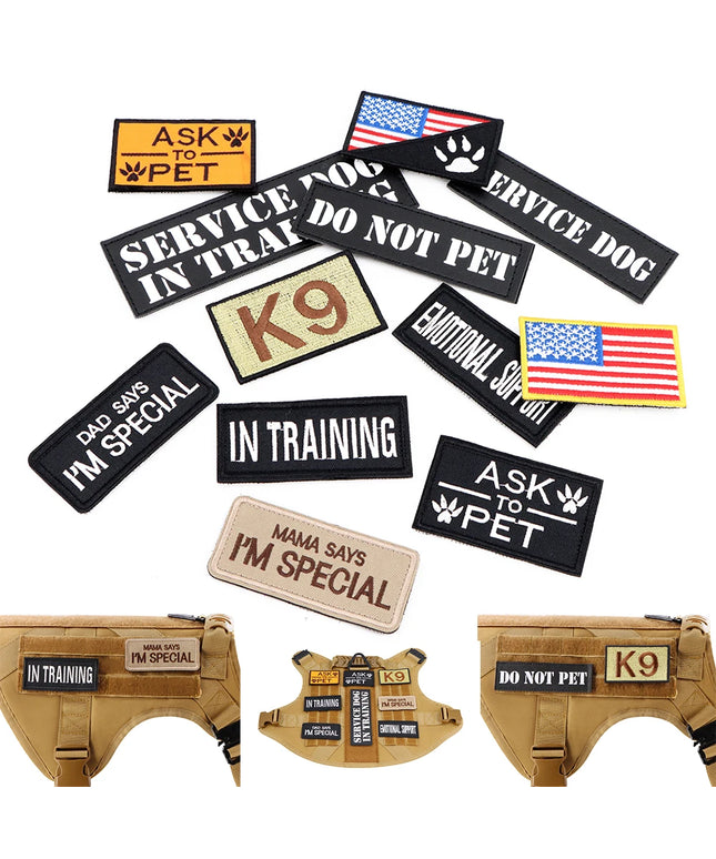12 Pieces Tactical Patch Bundle For Dog Vest Harness Collar Personalized Patches Tags Sticker Label Custom Name ID Sticker