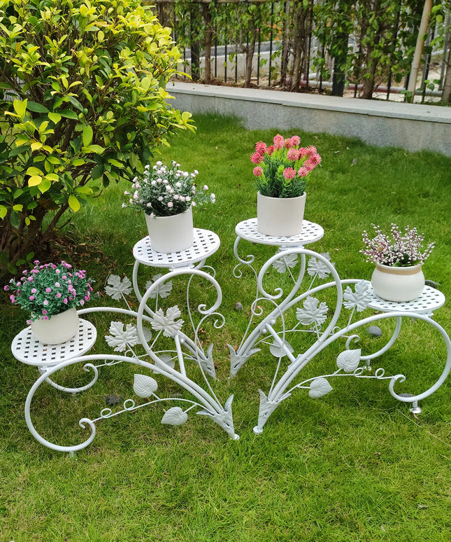 1 Pair of Tall Metal Plant Stands, Elegant Iron Flower Pot Holder Rack for Garden, Patio, Balcony, Living Room Art Display Shelf
